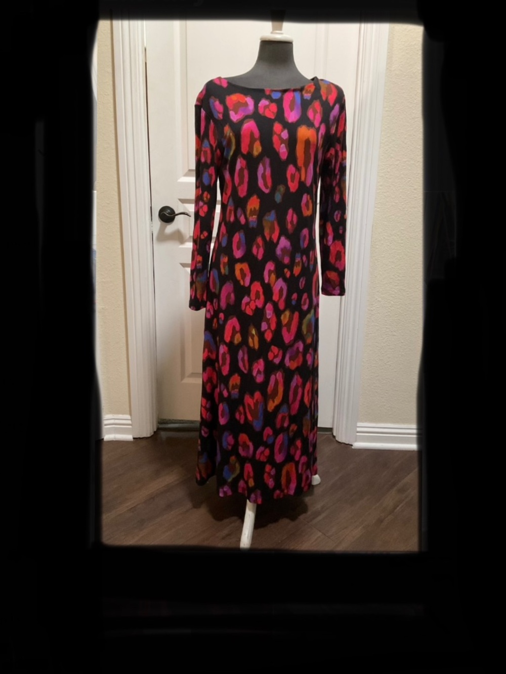 Farm Rio Black Iridescent Leopard Print Midi Dress XL